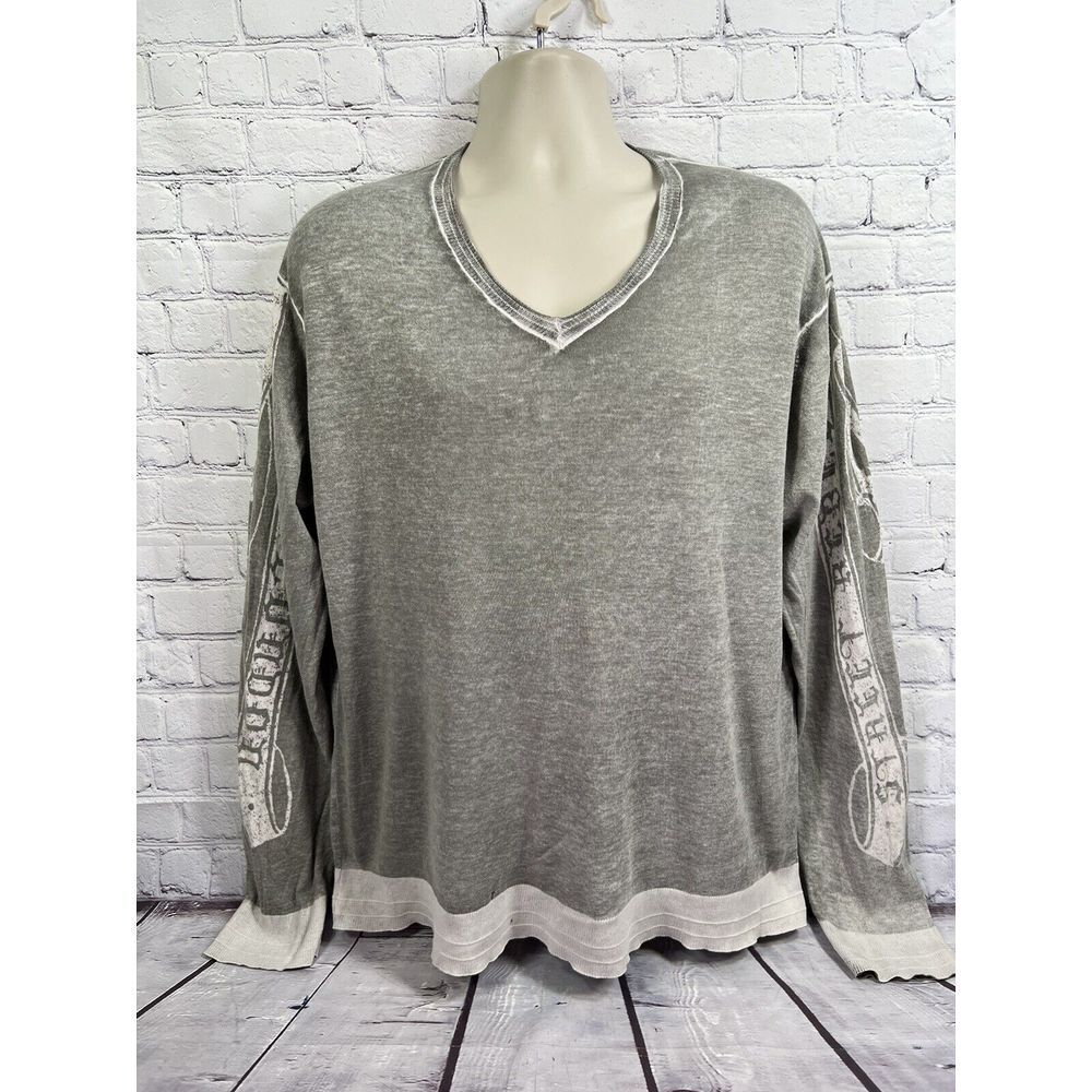 vtg y2k Guess mens thin knit graphic print v neck pullover sweater XL grey - Picture 6 of 6